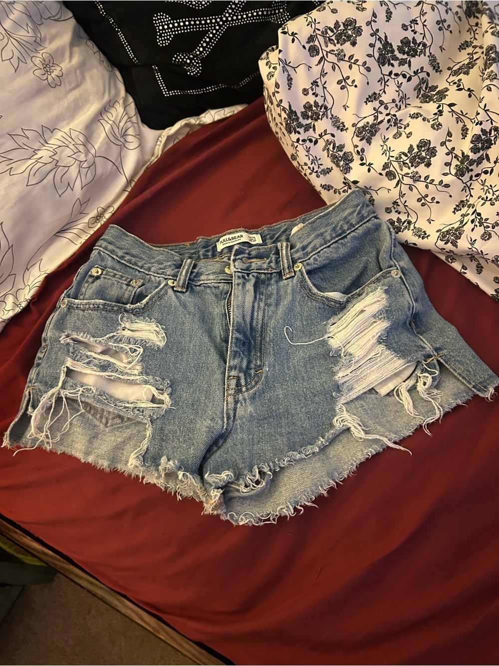 Pull&Bear Distressed Light Blue Denim Cutoff Shorts
